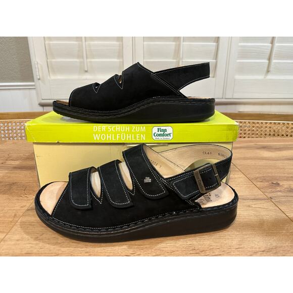 Finn Mens Comfort Sylt Sandal Black Nubuck Size 9.5/10 US 43 EU NIB Soft Footbed - Picture 3 of 15